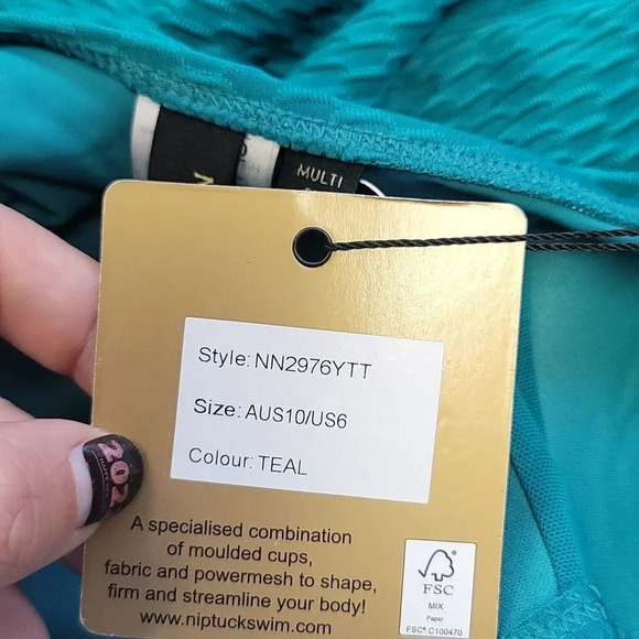 NIPTUCK Omega Teal Texture Joanne Twist Front Design Tummy Control One Piece - Picture 9 of 9